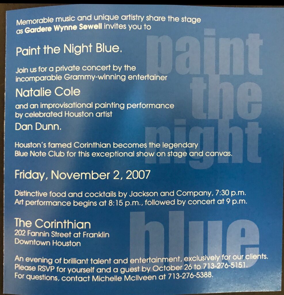 Paint the Night Blue - Gardere Wynne Sewell LLP client appreciation event invitation