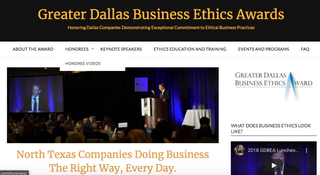 Greater Dallas Business Ethics Award website www.ntxethics.com